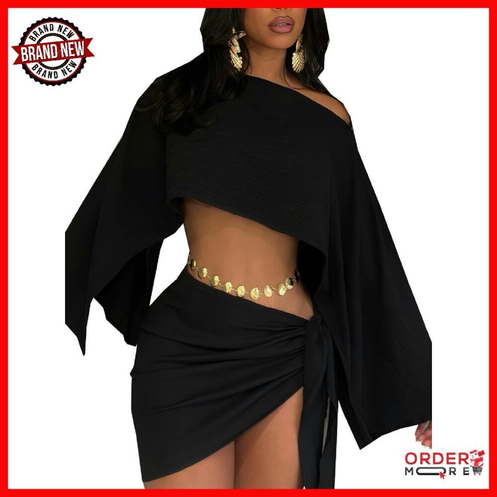 Batwing Off Shoulder Crop Top and Mini Skirt Set - Sexy Matching Outfit